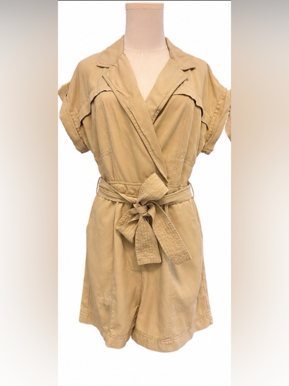 Madewell Utility Safari Romper Tan Belted Short Sleeve Size 8